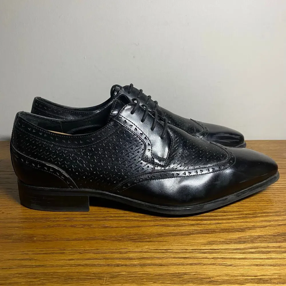 Stacy Adams Mens 10 W Melville Black Leather Oxford Perforated Wingtip Shoes